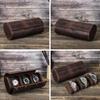 Retro Crazy Horse Leather Watch Box - Three-Slot Oval Design, Detachable for Family Travel, Portable Genuine Leather Storage Box