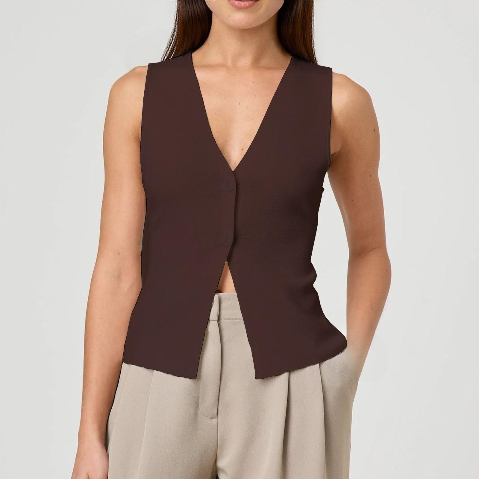 

Женский повседневный модный ретро приталенный однобортный жилет без рукавов S кофейный