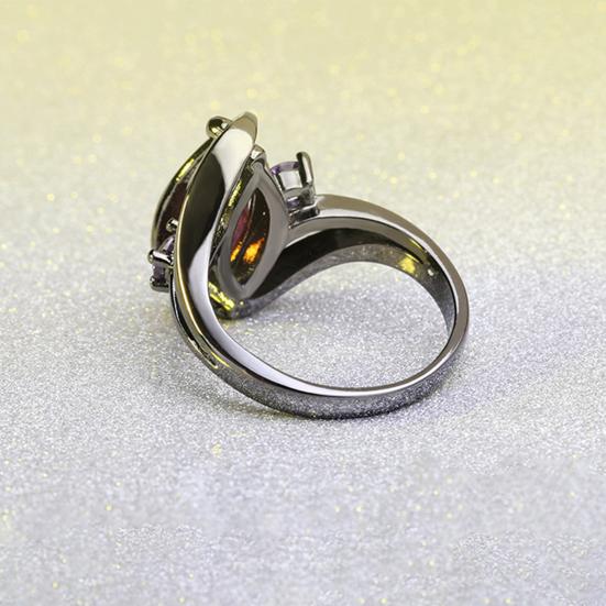Women Romantic Faux Sapphire Horse Eye Shaped Hollow Out Ring Jewelry