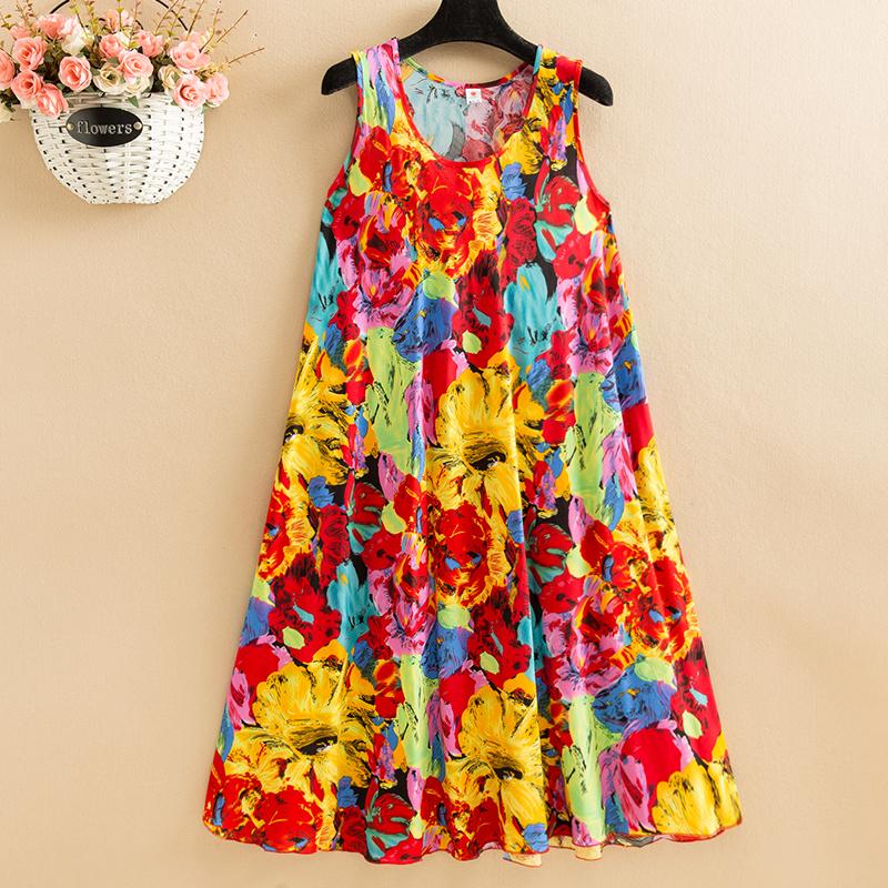 Letní šaty bez rukávů Dámské Nadměrné Volné Dlouhé šaty s potiskem