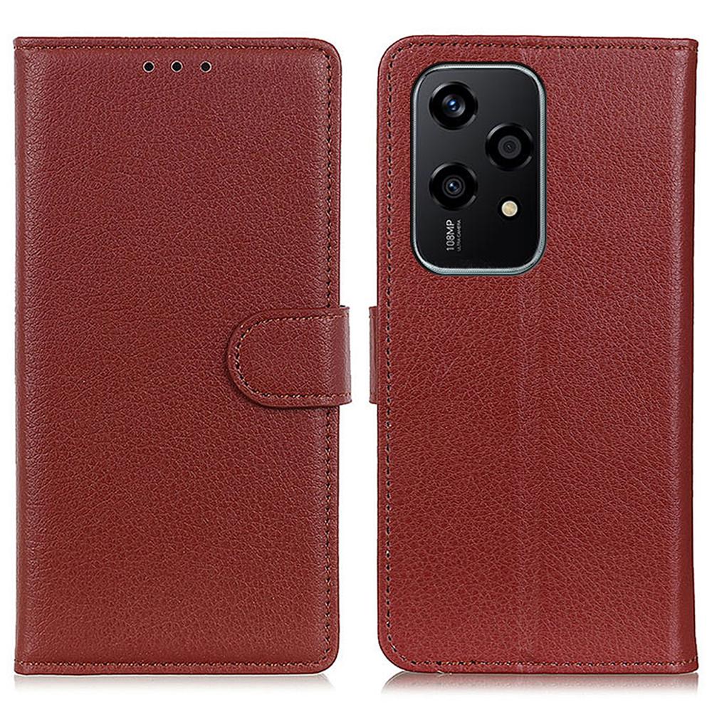 

For Honor 200 Lite Wallet Case Litchi Grain Leather Phone Cover Brown