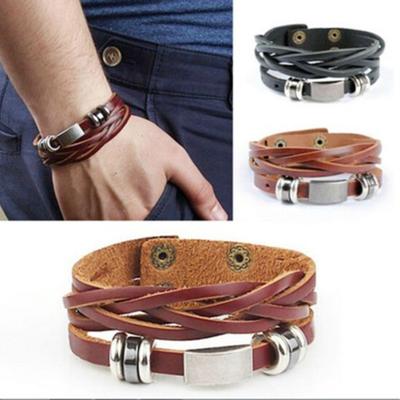 Vintage erkek kadın suni deri çok katmanlı bilezik bileklik bileklik takı