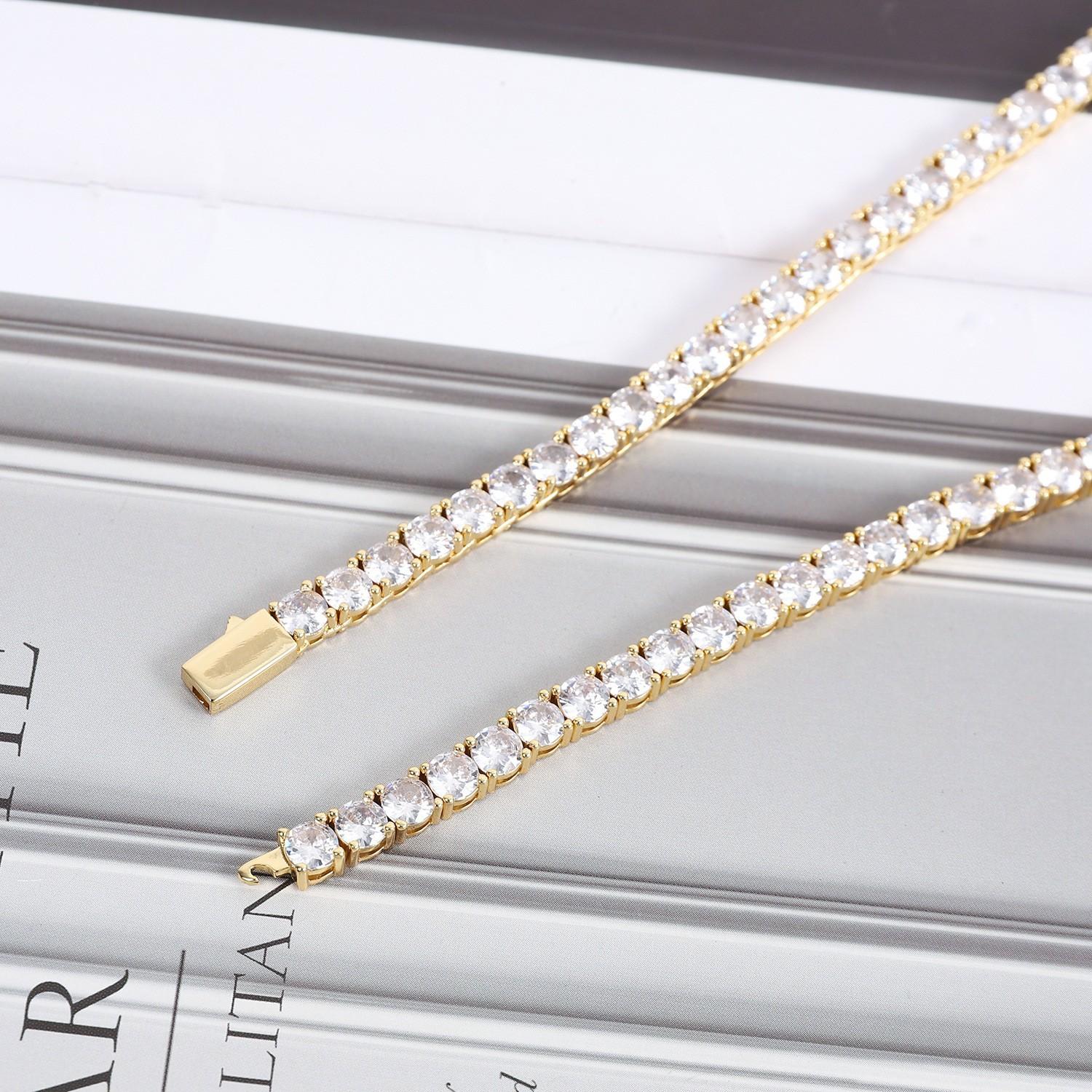 European and American Zircon Tennis Necklace for Couples, Light Luxury Trendy Accessories, Versatile Necklace 4mm(8inch) золотой
