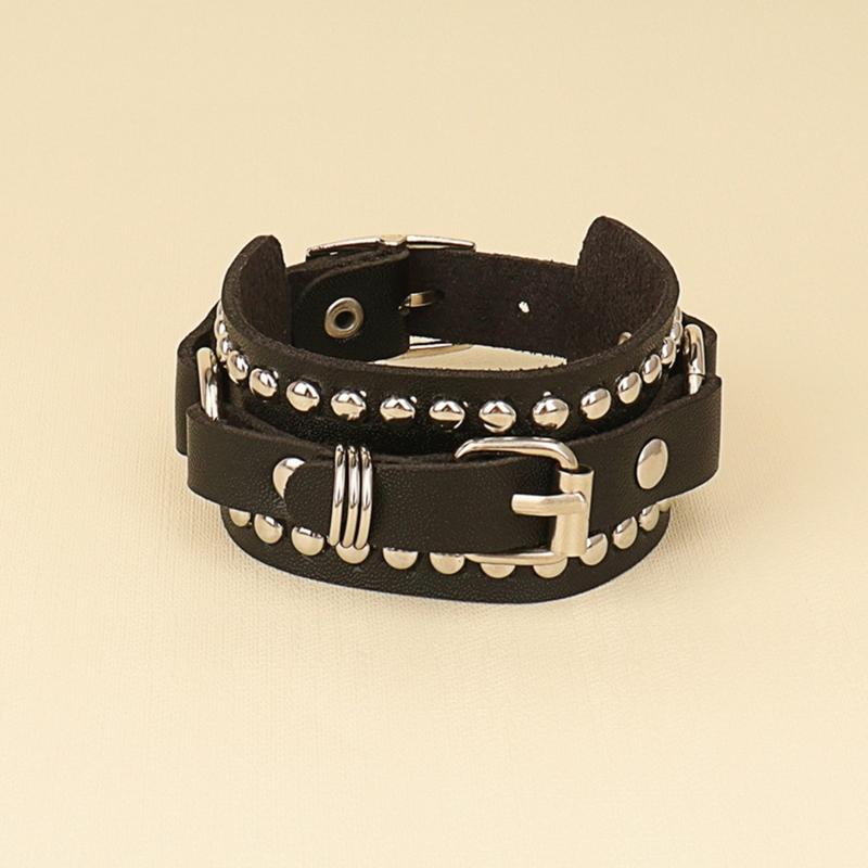 Punk Schwarz Manschette Wrap Leder Nieten Armband Armband Metall Nieten Stud Armreif für Frauen Männer Rock Gothic Schmuck