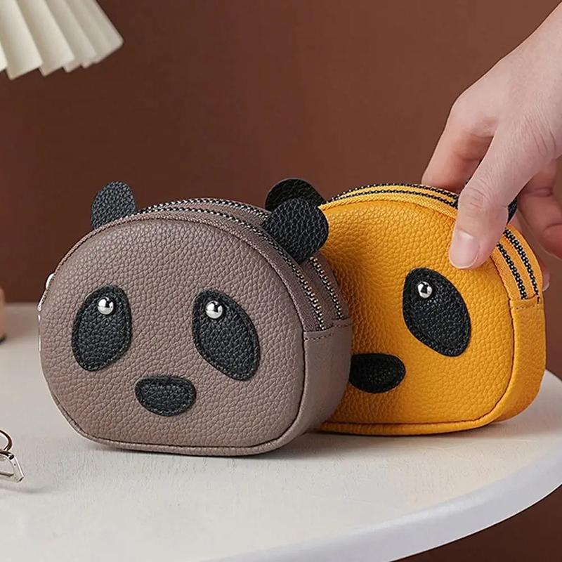 Przenośny Dwupoziomowy Kreatywny Portfel Panda Jednokolorowy Mini Portmonetka na Zamek Błyskawiczny Etui na Słuchawki Kopertówka Mała Torebka na Drobiazgi Damska