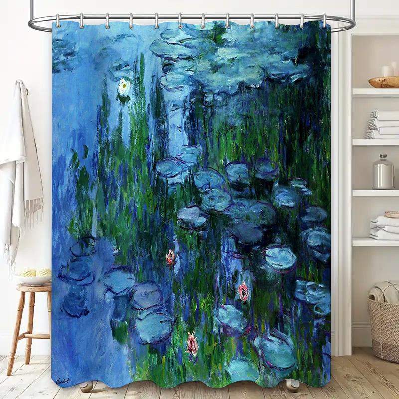 Water Lily Shower Curtain Artistic Floral Bathroom Decor Impressionism Wall Art Nature Landscape Home Decor Vintage Style Elegan