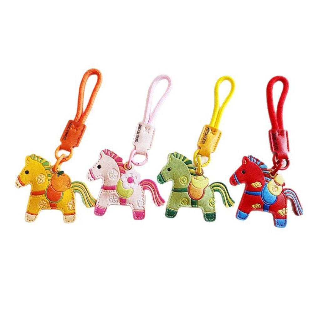 Leather Horse Keychain Access Control Card Holder Zodiac Pony Bag Hanging Year of The Horse