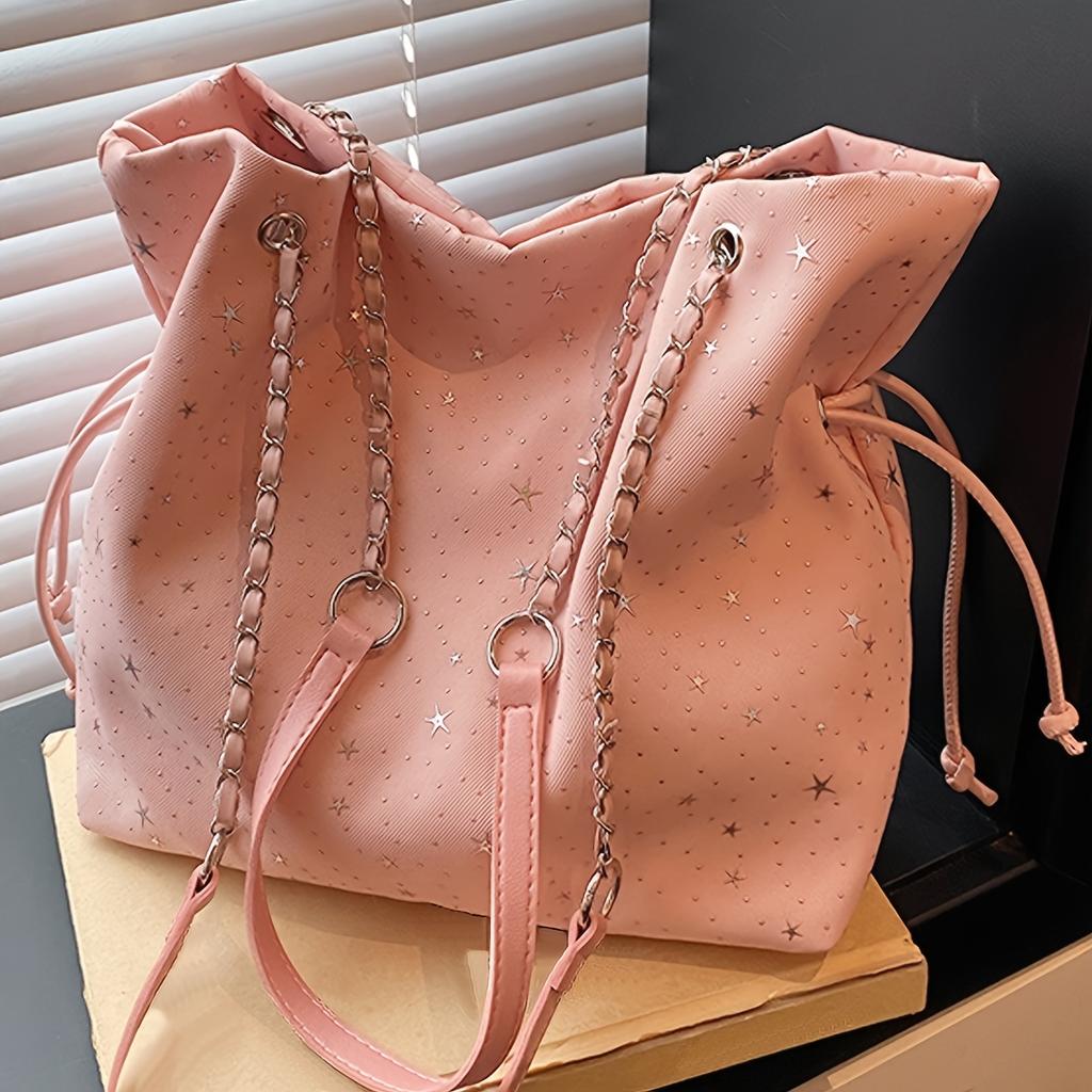 Women's Star-patterned Casual Trendy Sweet Tote Bag, Versatile Solid Color Stylish Handbag, Suitable for Daily Commuting, Work, Travel and Shopping.