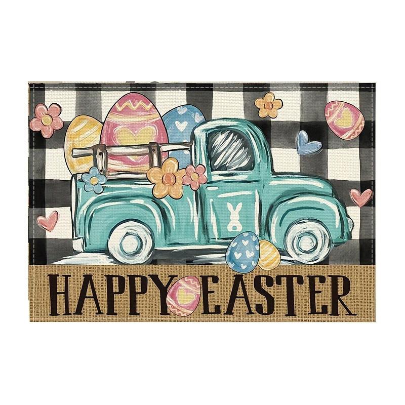 4pcs, Placemats, Square Happy Easter Theme Table Pads, Colorful Floral Cute Bunny Decorative Table Mat