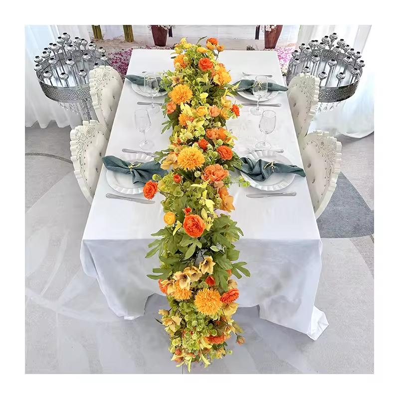 Uflower 50-200cm Atficial Flower Row Runner Elegant Artificial Center Stage Background for Wedding Party Home Decoration