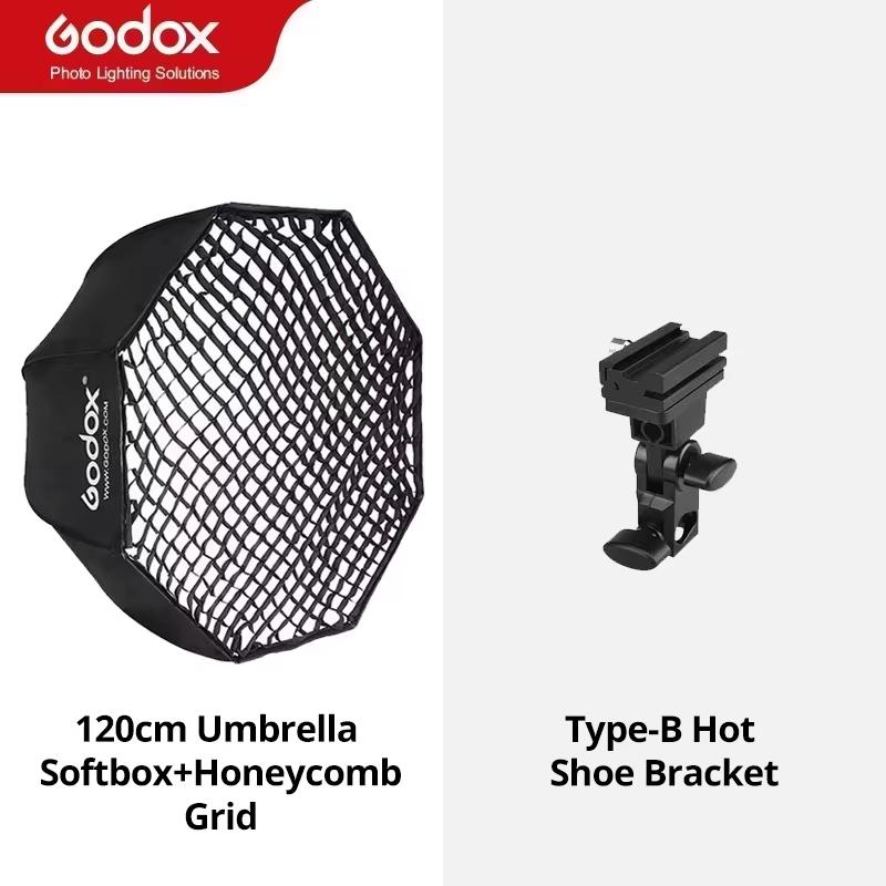 Godox Portable 120cm 47" Umbrella Octagon Softbox with Honeycomb Grid,2.8m Light Stand,Holder Bracket for Flash Speedlight