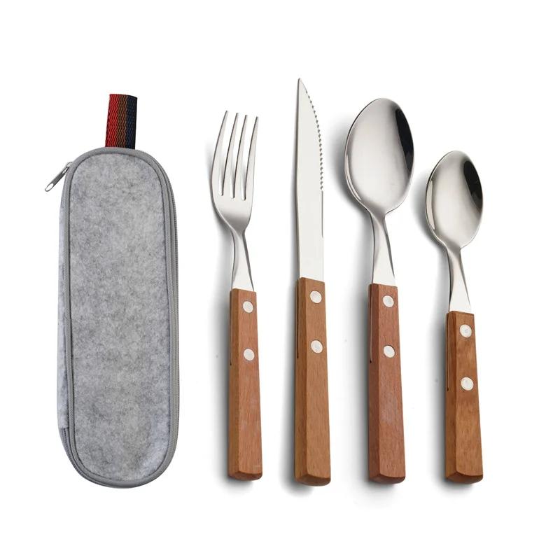 

Stainless Steel travel utensils With Case Healthy & Eco-Friendly Full Size Fork Spoon Portable Utensils Set With Storage Bag