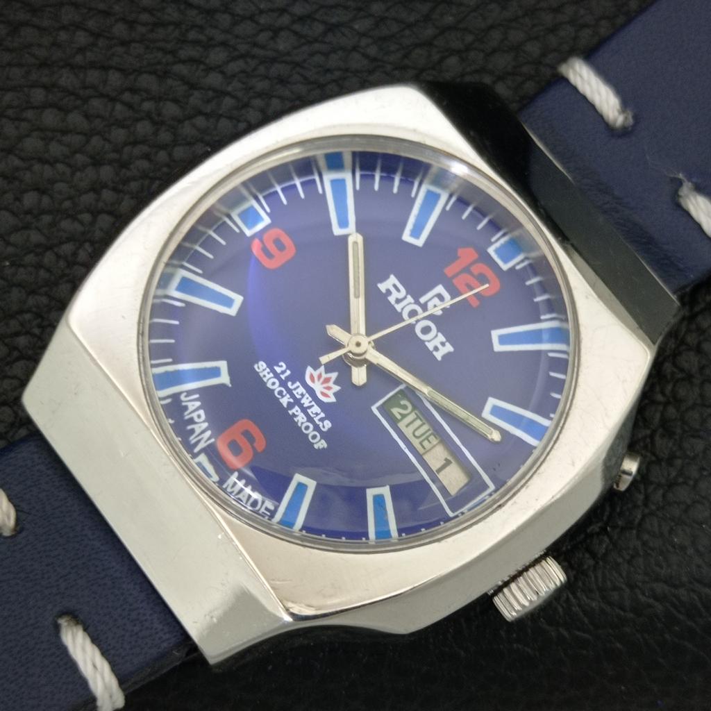 AUTOMATIC VINTAGE RICOH R31 JAPAN MENS BLUE COLOR DIAL WATCH a707638-1