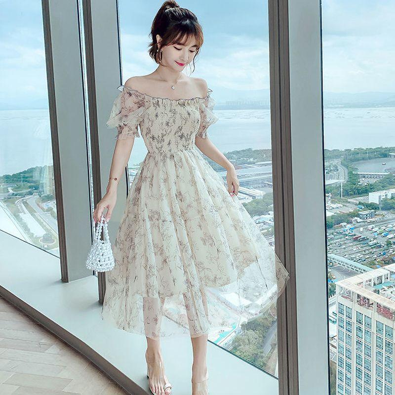 [Workmanship] Floral dress women's 2026 summer bubble sleeves close waist and look thin temperament gentle style skirt