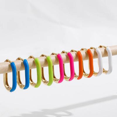 Minimalist U-shaped Colorful Huggies Ear Buckle for Women Half Enamel Glaze Gold Plated Hoop Earrings Piercing Jewelry Gift