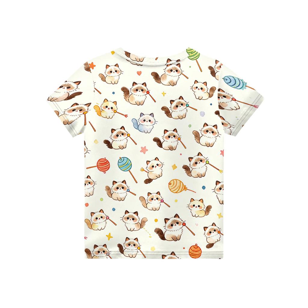 Kids Animal Print Crew Neck Short Sleeve Casual Loose Fit T Shirt Top for Children Soft Comfortable Fabric Suitable for Everyday Wear