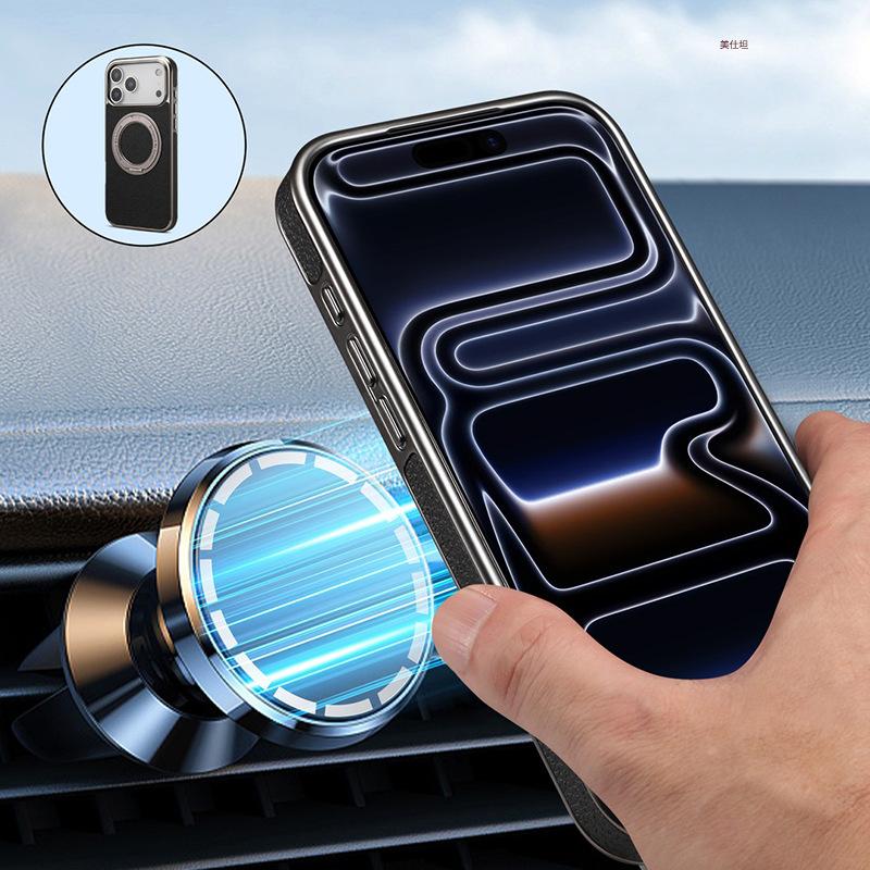 Applicable to Apple 17promax mobile phone case rotating bracket iPhone16 magnetic suction 15 all-inclusive 13 anti-drop 14 leather case