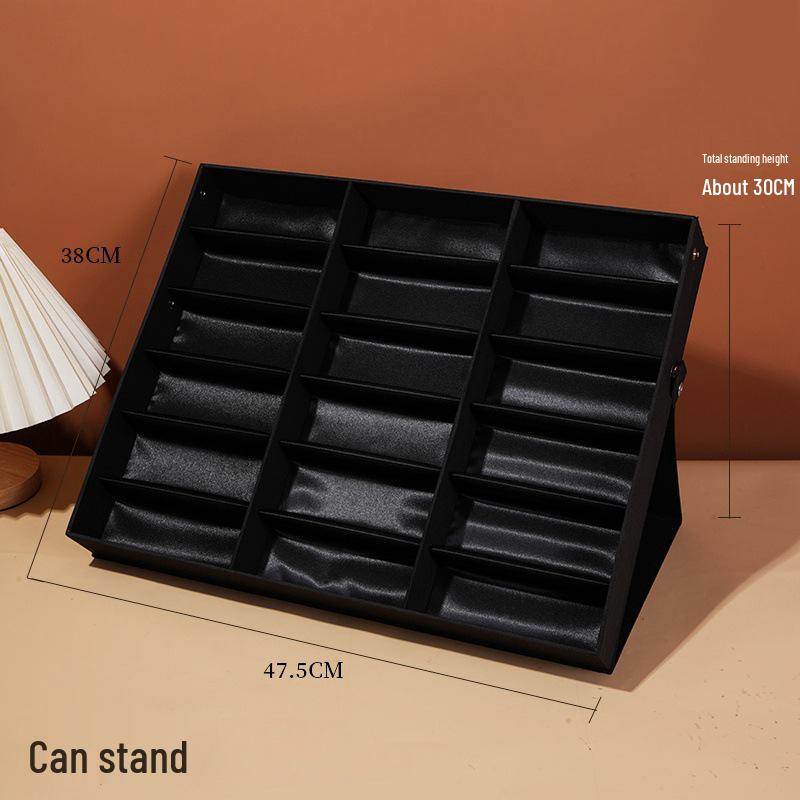 Eyeglasses & Jewelry Display Box with 18 Compartments and Stand