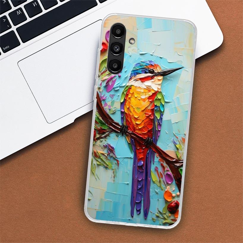 Animal Oil Painting Bird Phone Case For Samsung Galaxy A55 A54 A53 A52 A15 A14 A13 A12 A35 A34 A33 A32 A25 A24 A23 A22 A04S A03S