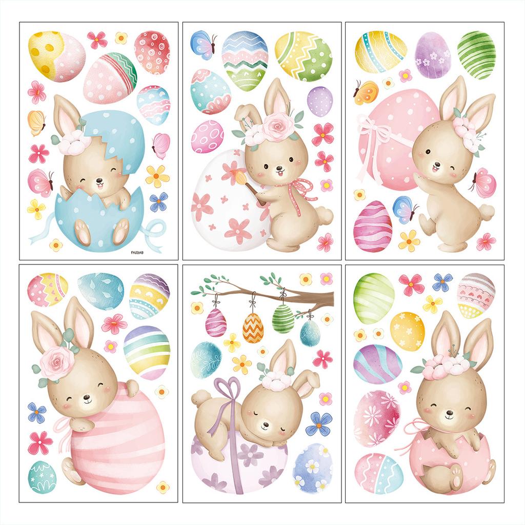 Easter Egg Bunny Static Cling Stickers 2026 New Window Decals for Glass Shop Display Decoration