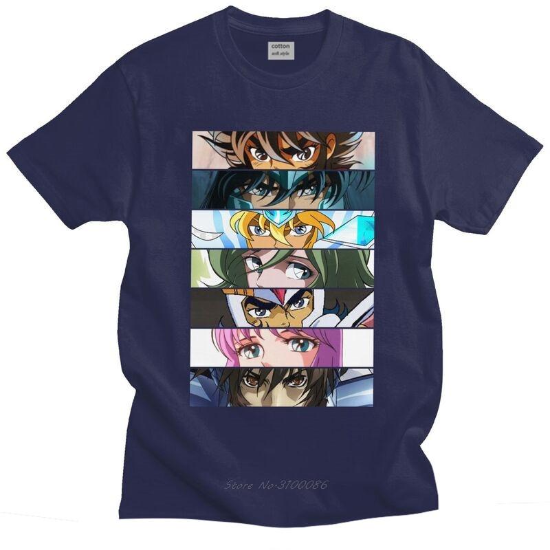 Male Retro Knights Of The Zodiac Saint Seiya Characters T Shirt Short Sleeve Cotton Tshirts Fashion T-shirt Anime Manga Tee