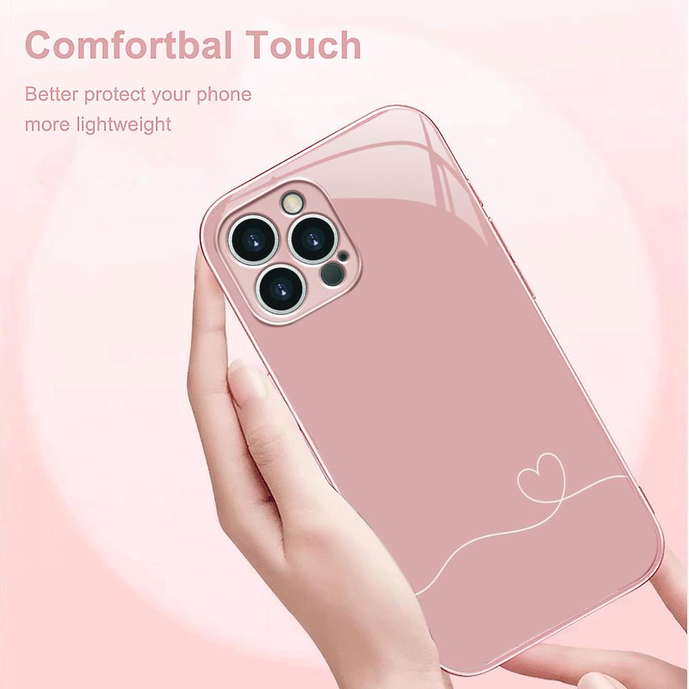 Pink Lined Minimalist Glass Phone Case Suitable for iPhone 17 16 15 14 13 12 11 Pro/Max/Plus Anti Drop and Shockproof