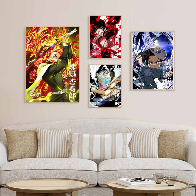 Japanese Comic Movie Demon Slayer Mugen Train Anime Posters Kimetsu No Yaiba White Paper Poster Art Painting Wall Decoration Mural Home Decor