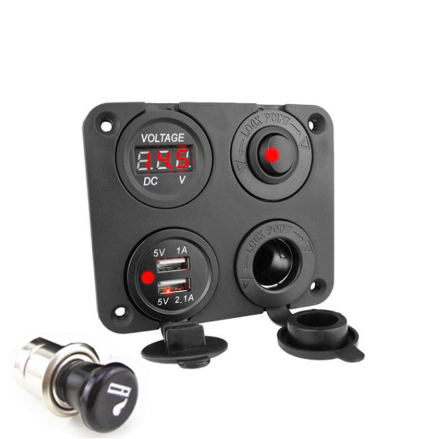 12V-24V Car Boat Dual USB Charger Switch Voltmeter Cigarette Lighter Sockets Kit