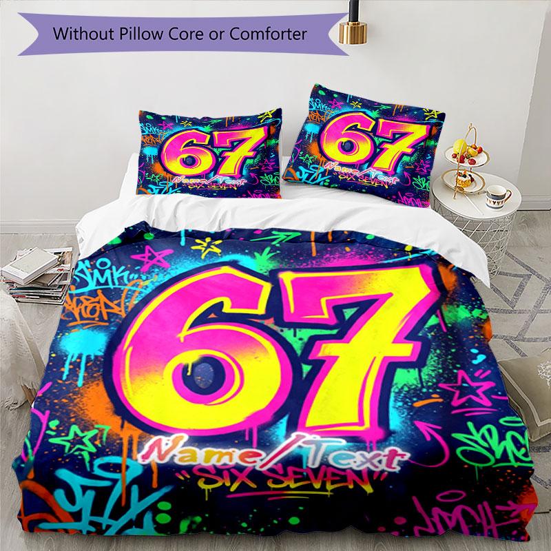 3PC Custom Name Colorful Graffiti Art Bedding Set Printed  Bedding Set Duvet Cover Closure Includes 1 Duvet Cover & 205 Pillowcases for Bedroom
