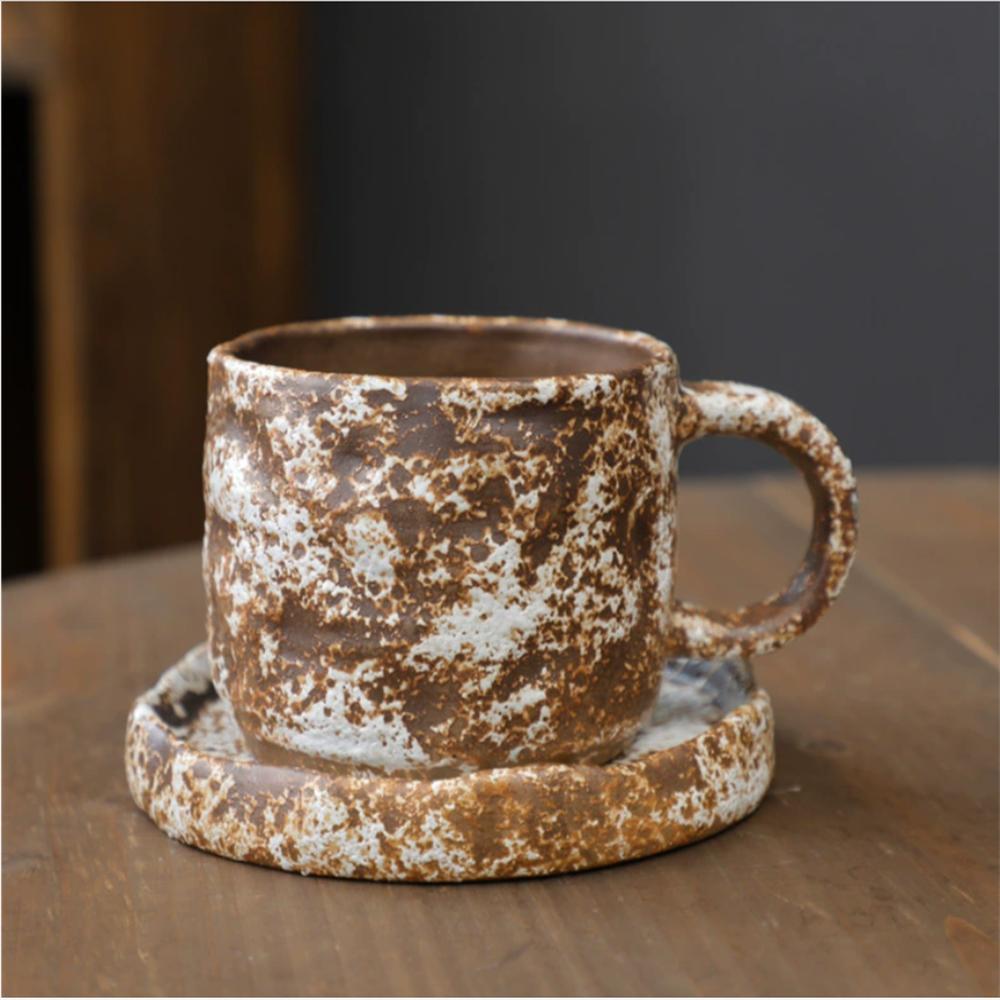 1X Japanese Style Creative Retro Ceramic Coffee Cup Mugs Saucer Set Tea Coarse Coffee Milk Cups Mug