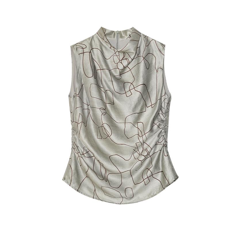 Spring 2026 Arrival: Women s High Neck Sleeveless Vest with Creative Line Print Small зелёный
