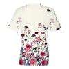 Womens Summer Tops Casual V Neck Flower Print Short Sleeve  Basic T-Shirt