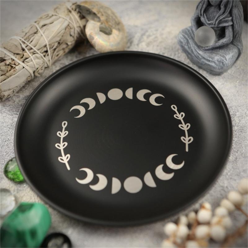 Chic Metal Candlestick with Black Pattern, 14cm Decorative Iron Plate Perfect for Weddings and Parties Home Setting