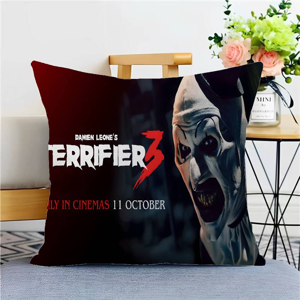 

T-Terrifier 3 Horror Clown Movie Pillow Covers Cartoon Sofa Decorative Home Double-sided Printing Short Plush Cute Cushion Cover 12x12Inch
