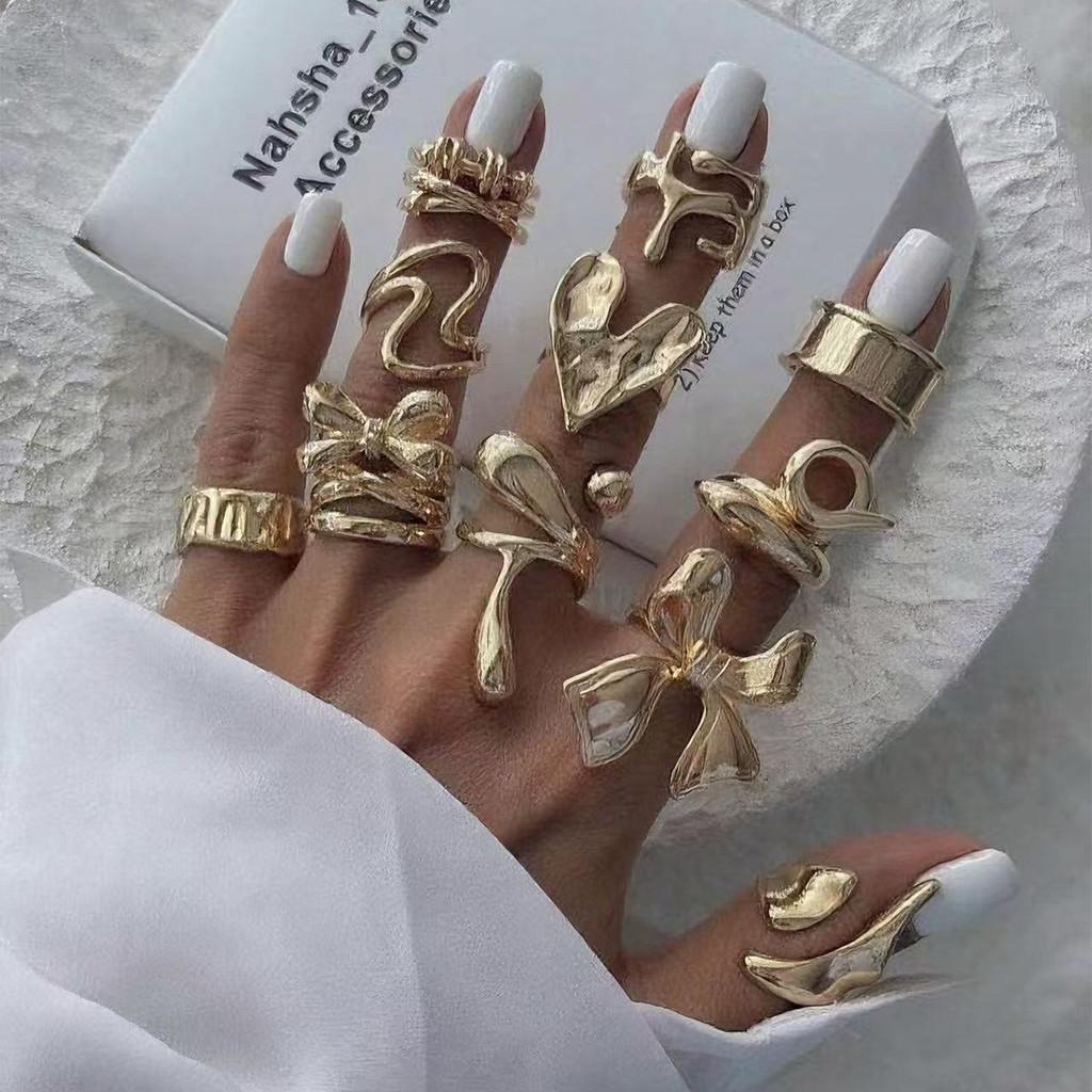 Modern Zinc Alloy Butterfly Heart Ring Set With Geometric Design For Women золотой