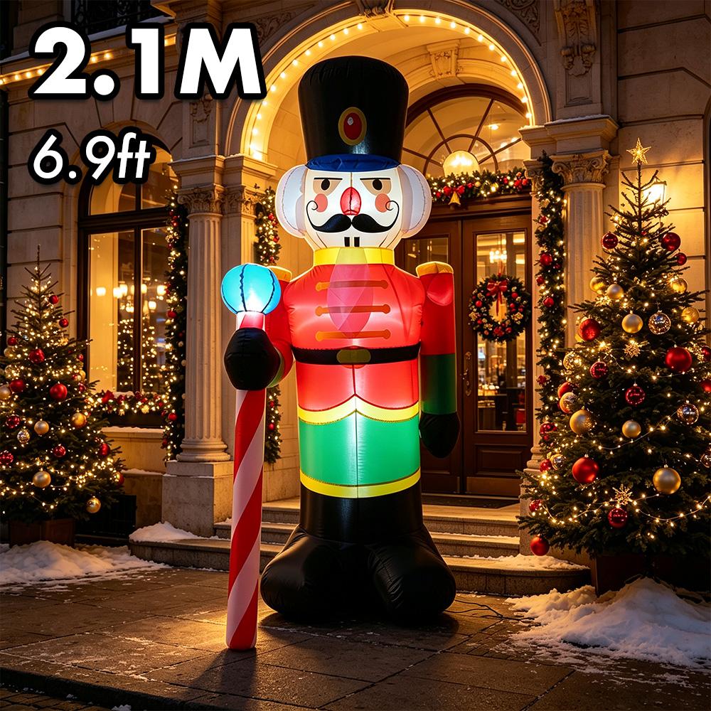 210cm Giant Nutcracker Soldiers Inflatables Christmas Decoration 2026 LED Light Blow Up Outdoor Garden Statues New Year Decor