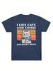 Cat Shirt I Like Cats and Coffee and Maybe 3 People Graphic T-Shirt Vintage Cat Lover Shirts Retro Coffee Lover Gift Tee Tops