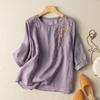 Female Summer Temperament Retro Embroidery Cotton and Linen T-shirt Loose Ageing Casual Skinny Tops