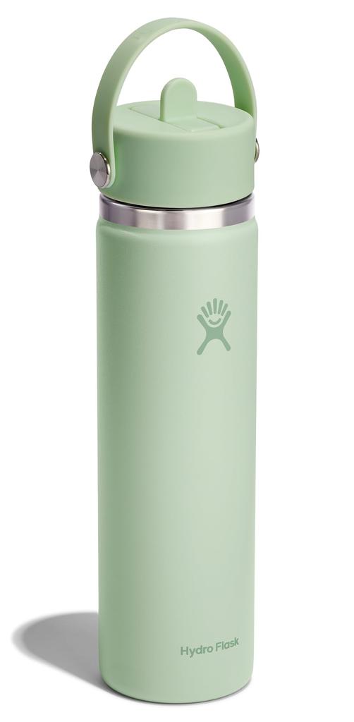 Wide Mouth Flex Straw Stainless Steel Water Bottle, 24oz (709ml), Aloe Vera, Insulated (Official Japanese Product)