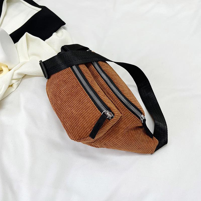 Sac banane Femme Velours Uni Ajusté Sac de Poitrine Mode Extérieure Décontracté Sport Sac Bandoulière