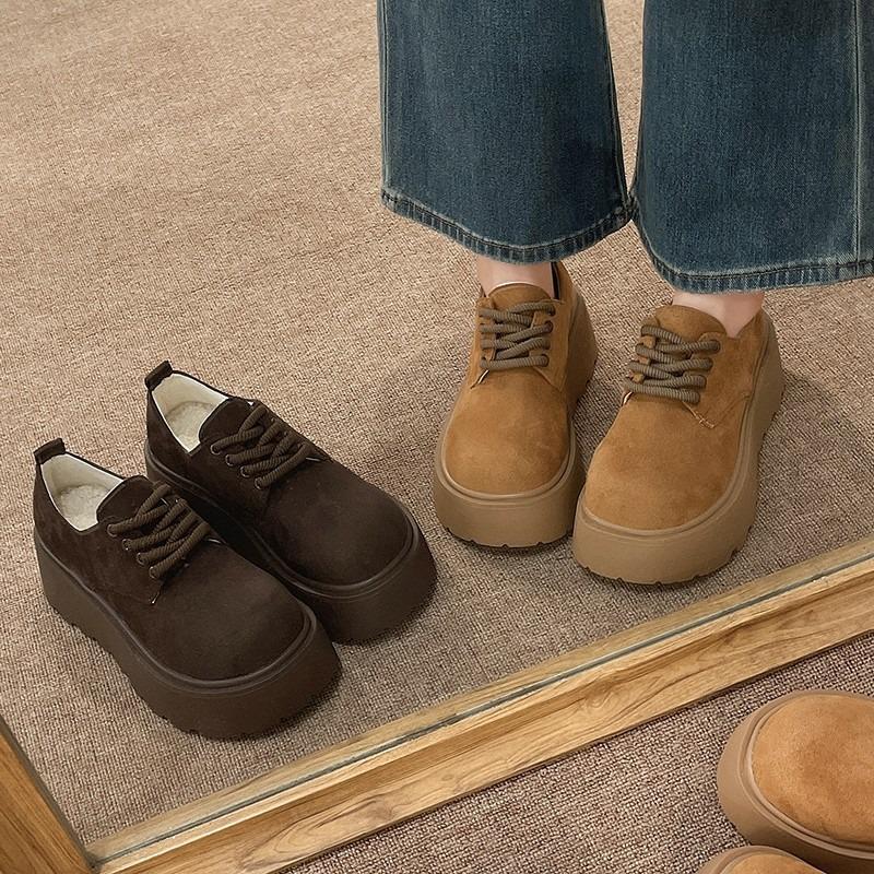 Thick-soled Small Leather Shoes Women's Autumn New Retro Women's Shoes Round Head Lace-up Deep Mouth Single Shoes