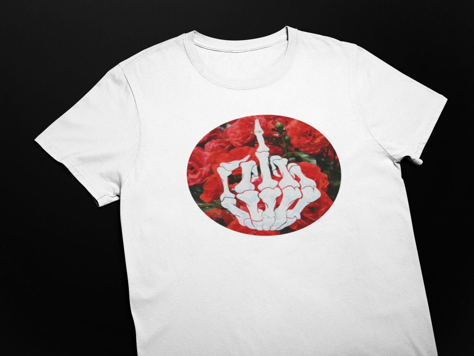 Skeleton Middle Finger Retro Roses Aesthetics White Cotton Trendy Men s T-shirt S разноцветный
