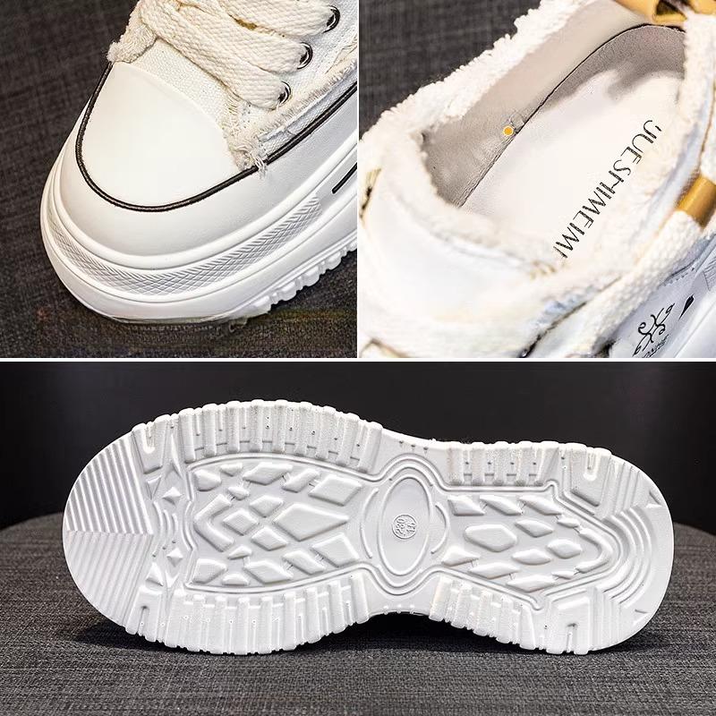 Damenschuhe mit Aufzug aus echtem Leder, Frühling, neue Plateauschuhe mit erhöhter Plateausohle, lässige Sneaker aus Segeltuch für Damen
