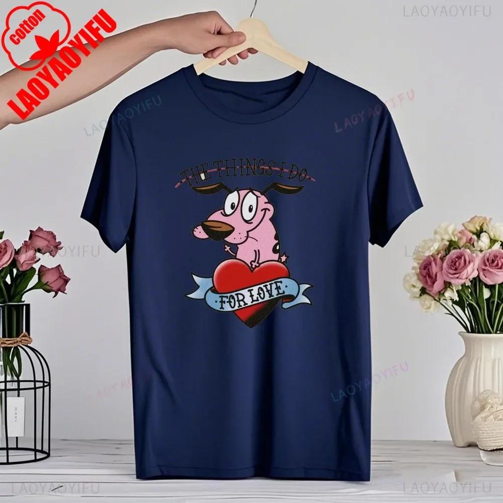 90er Cartoon Courage Der Feige Hund Grafik T-Shirt Retro Street Fashion Sommerkleidung Oberteile Geschenk Männer Frauen Paar Baumwoll-Tees