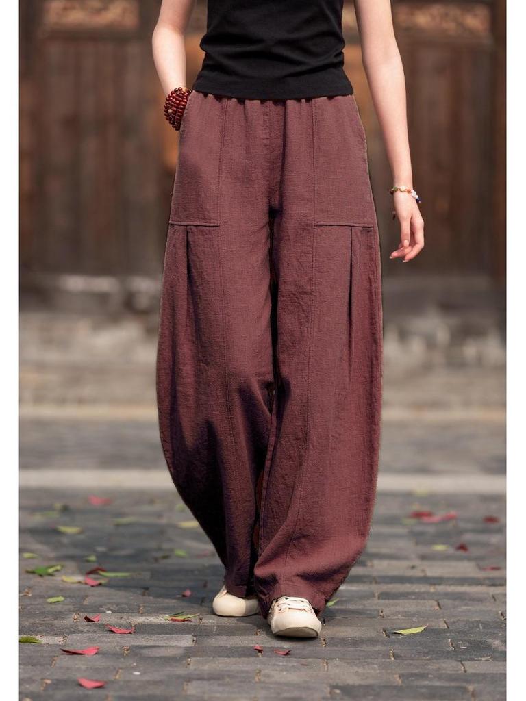 2026 Spring/Summer Artistic Cotton Linen Women's Slimming Casual Lantern Pants