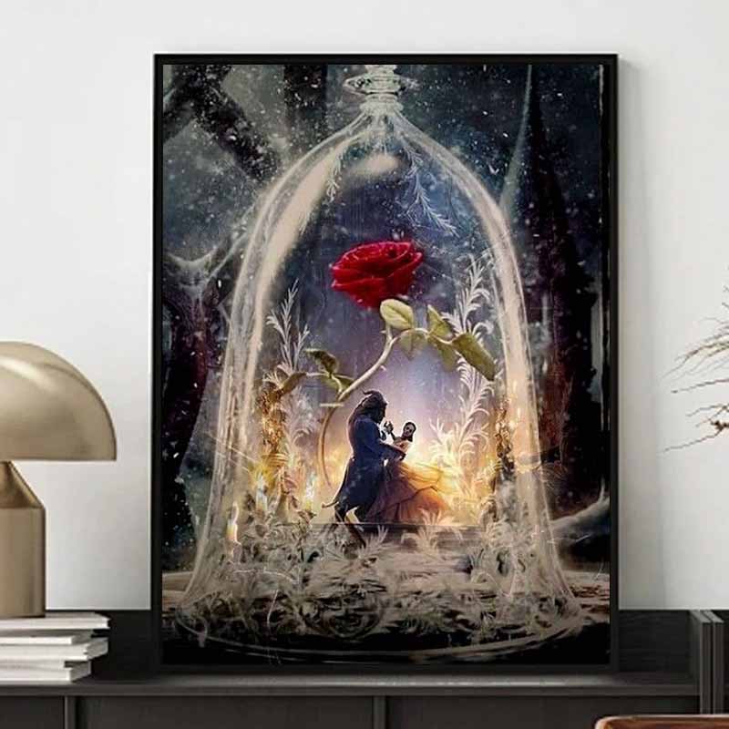 Disney 5D DIY Diamond Painting, Beauty and The Beast Magic Rose Theme Illustration Embroidery Mosaic Cross Stitch Home Decor Gift Crafts