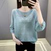 Hollow Knit T-shirt for Women Spring and Summer Round Neck Knit Sweater Loose Top for Women