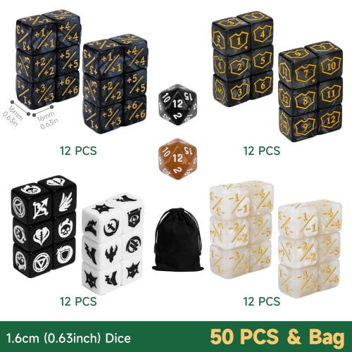 FourDragons 50 Pieces MTG Dice Counters Ability Keyword CCG Creature Status Counters +1/+1 Buff Life Token Dice Set for Magic Cards Compatible with MT