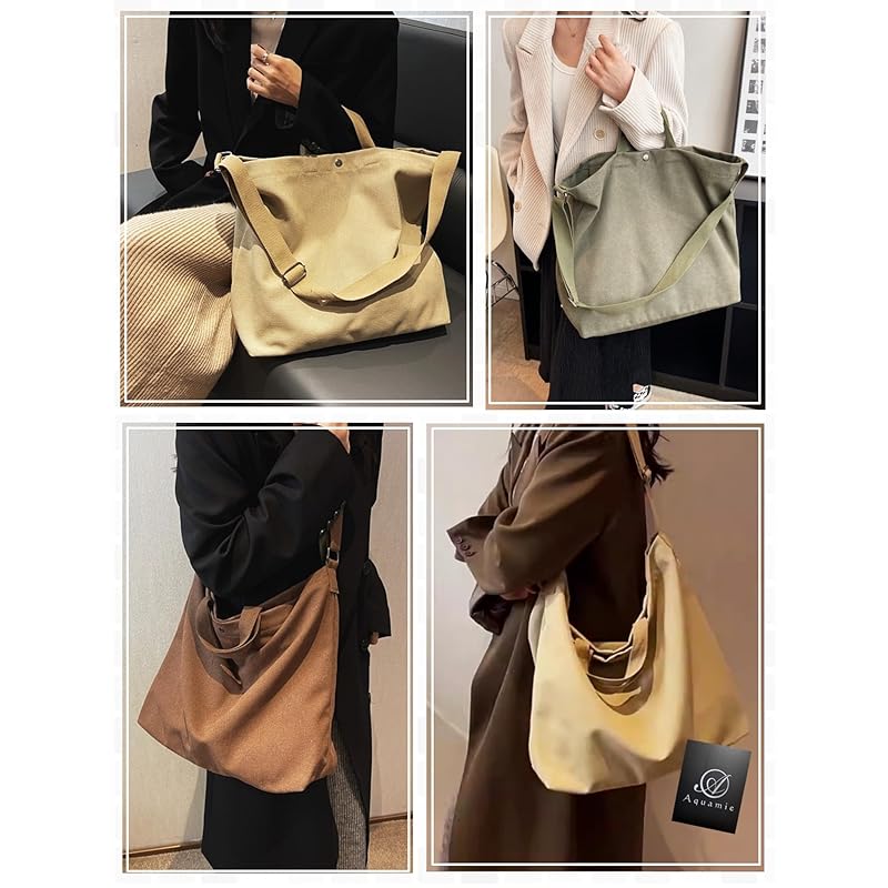 [Aquamie] canvas tote bag Made of cloth Crossbody with handle simple Plain color 2way large capacity commute Commuting to school (dark gray)