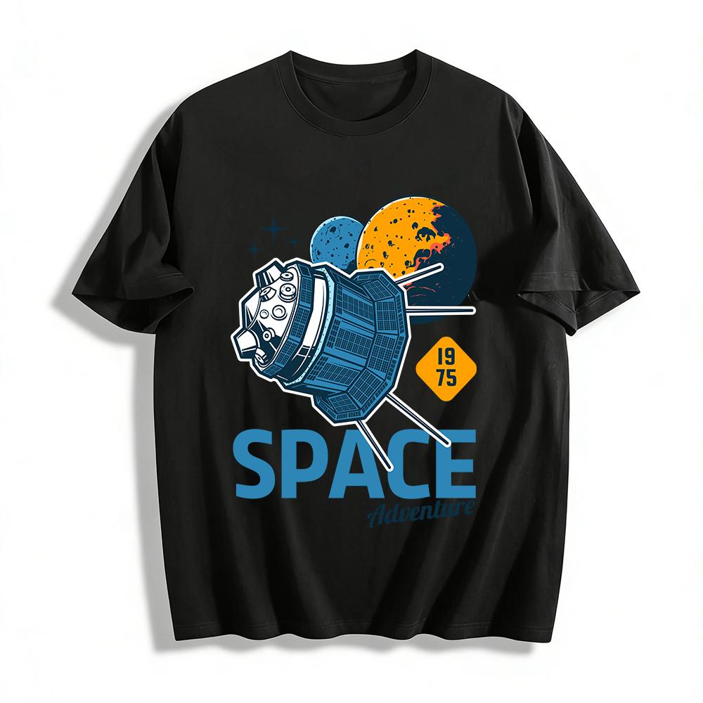 Vintage 1975 Space Adventure Graphic Unisex Casual Tee Pure Cotton T-shirt